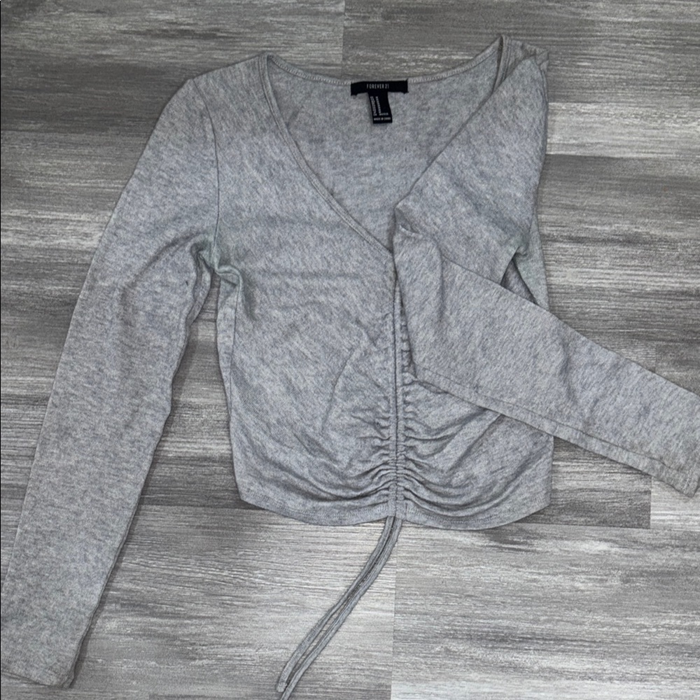 Forever 21 Heather Gray Ruched V-Neck Top